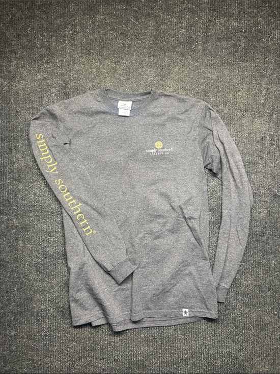 Simply Southern Tops - Simply Southern Women's Long Sleeve Tee - Gray with Gold Logo